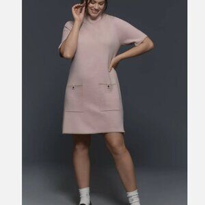 Anthropologie Maeve The Annalise Mock-Neck Mini Sweater Dress Knit 1X NWT Taupe